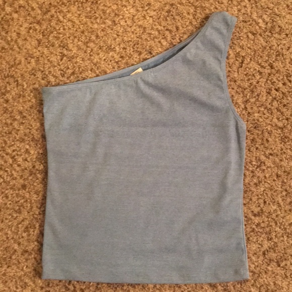 One Shoulder Light Blue Rhinestone Accent Top - Picture 5 of 5